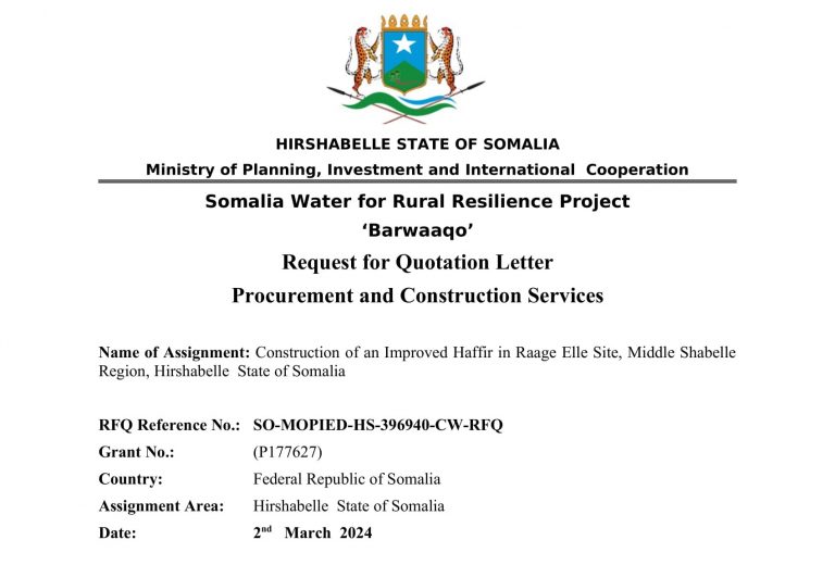 Request Quotation for Construction of an Improved Haffir in Haji Nur Site, Hiraan  Region, Hirshabelle  State of Somalia.