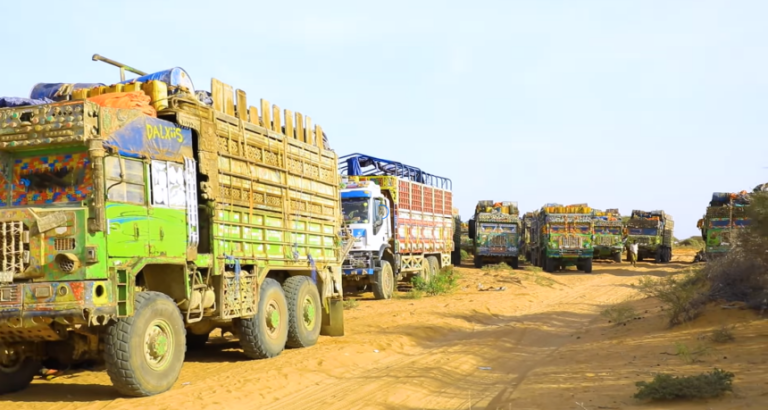 Food Aid Trucks Arrive in Guriceel, Providing Relief to Drought-Affected Communities.